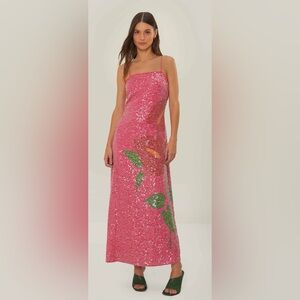 FARM RIO Pink Anthurium Flowers Slip Maxi Dress | Size: M